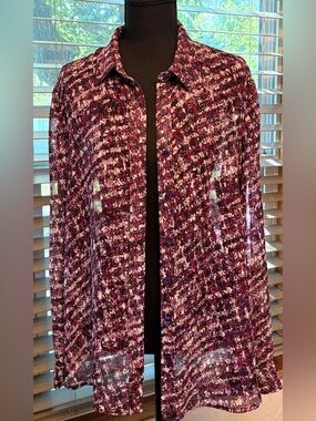 Coldwater Creek Plum and Pink Abstract Button-Up Blouse